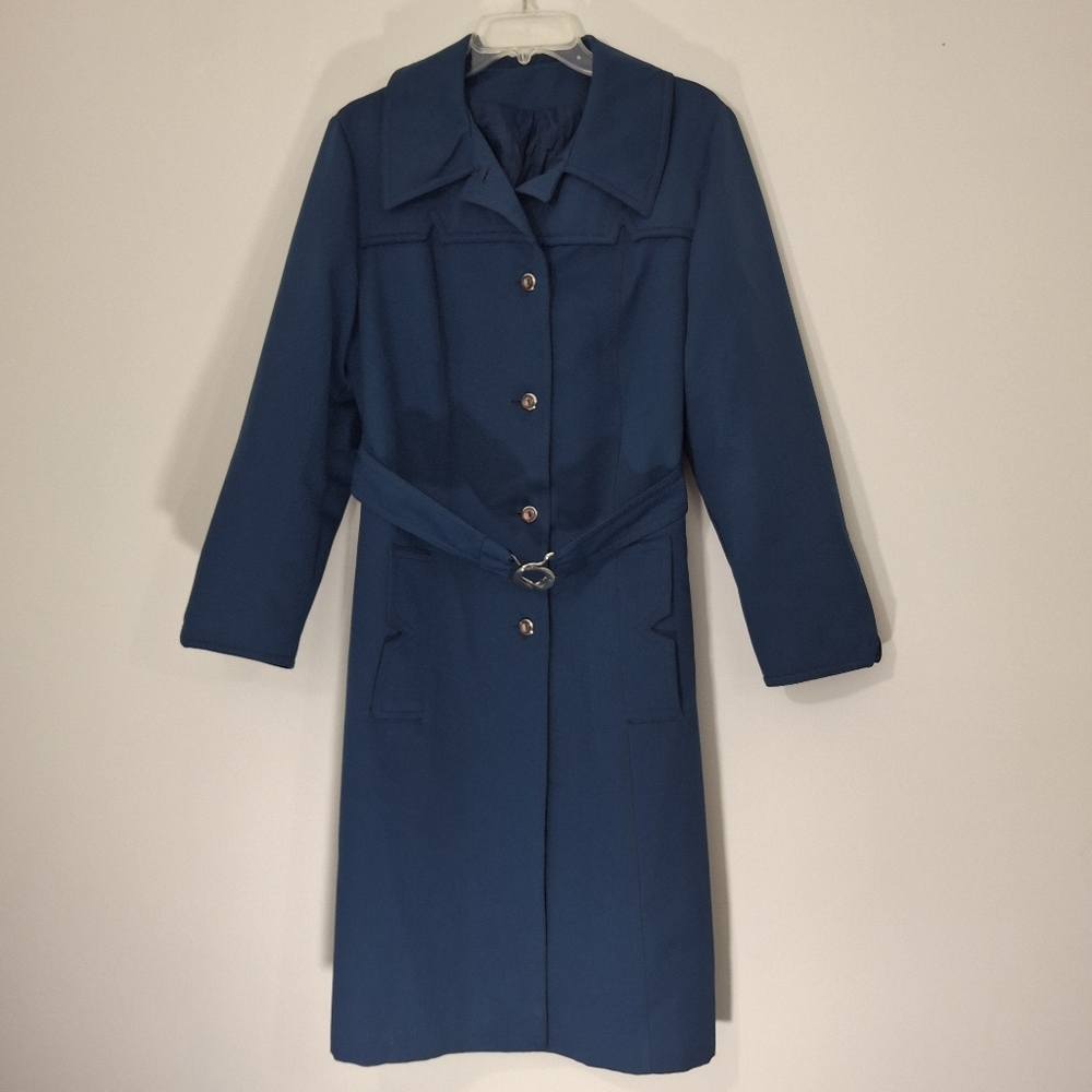 Vintage Weather Watcher Blue Trench Coat with Belt, SIZE 15/16, Large